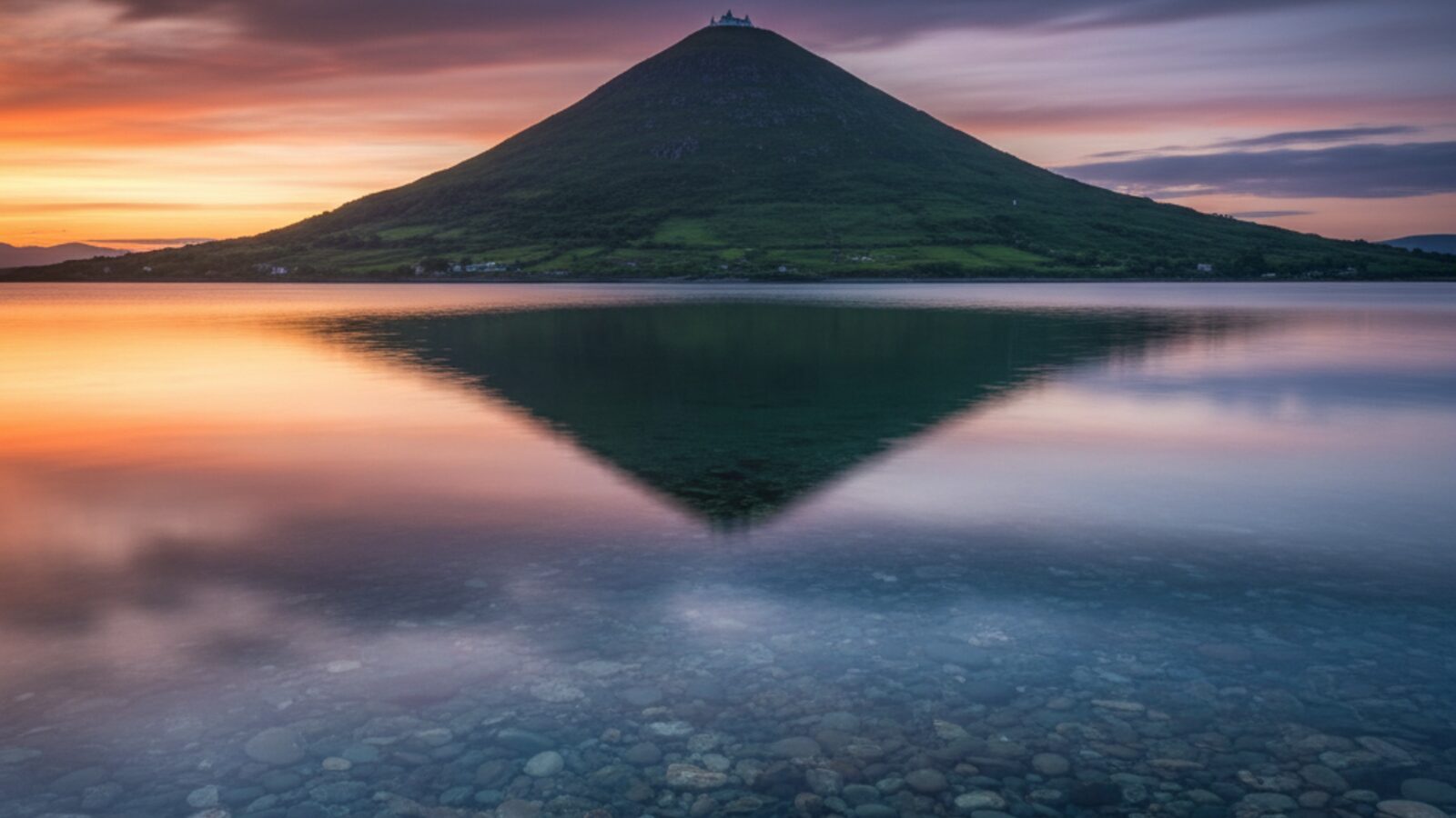 Croagh Patrick mountain reflected in Clew Bay, County Mayo — AI chatbot for small business Mayo · Digital Bridge digital marketing agency