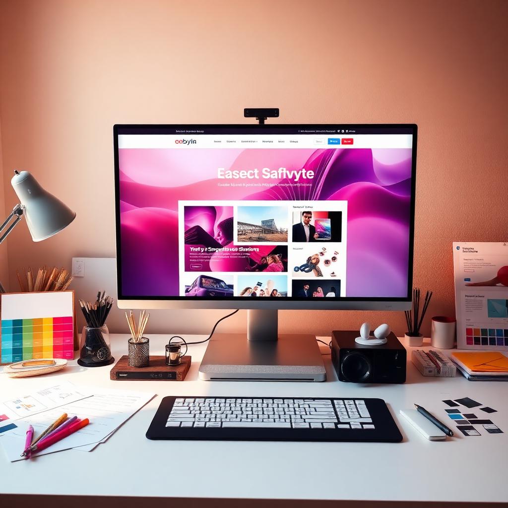 Professional web design workspace in Dublin showing a responsive website mockup on laptop and mobile devices