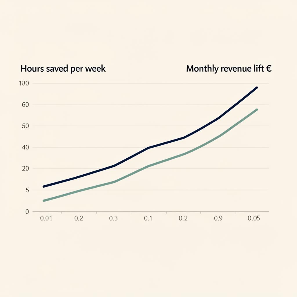 How to use AI for small business in Ireland — editorial chart showing hours saved per week vs monthly revenue lift