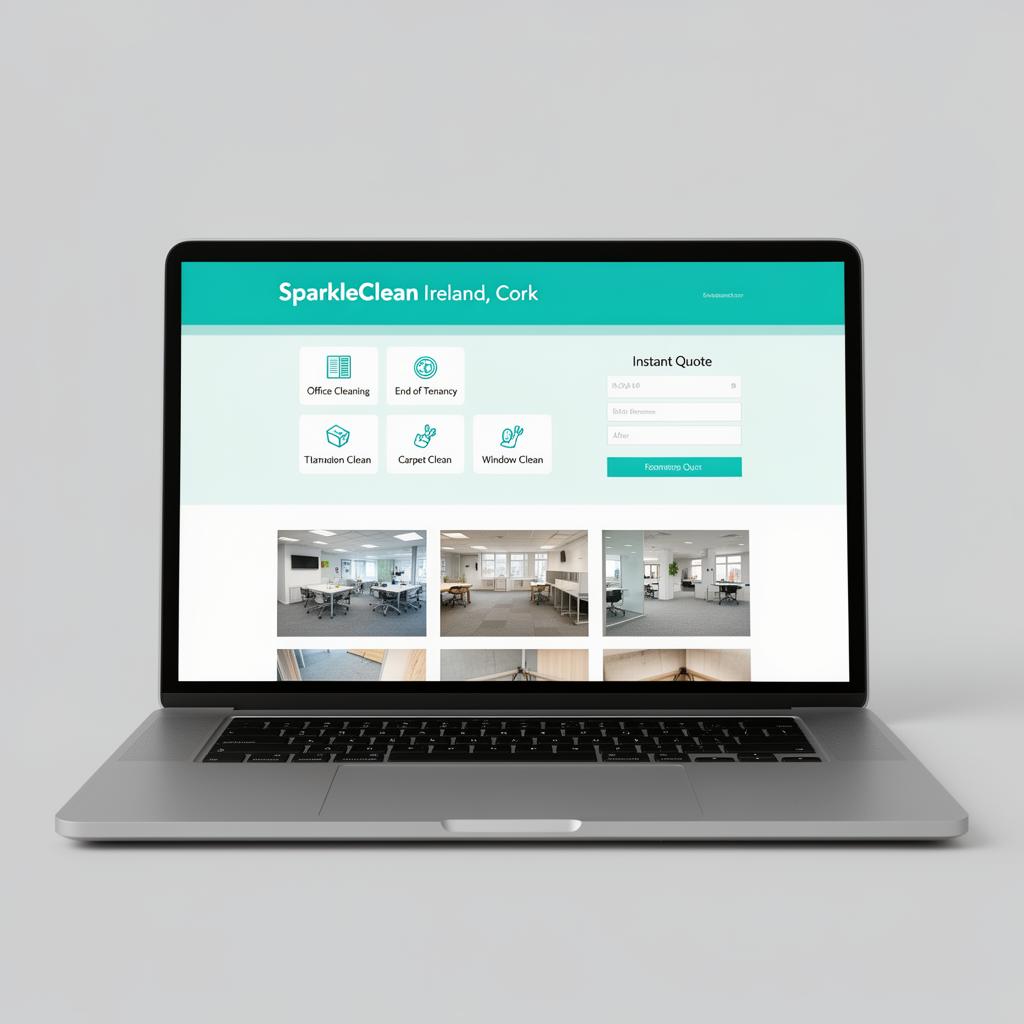 Professional commercial cleaning team in branded uniform cleaning a modern Irish office — example imagery used on Digital Bridge cleaning company websites.