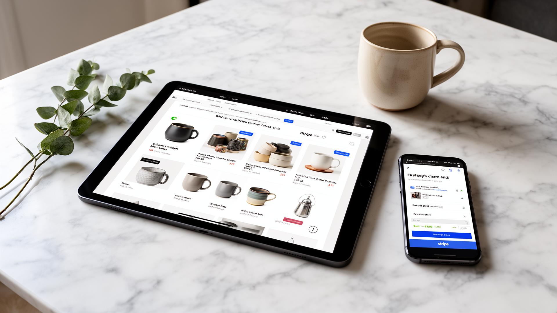 Modern Irish e-commerce store on tablet and phone with Stripe checkout