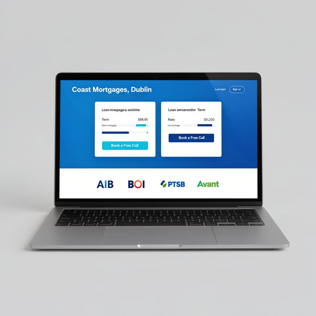 Irish mortgage broker shaking hands with a first-time-buyer couple at a bright Dublin meeting room — sample of the welcoming imagery used on Digital Bridge broker websites.