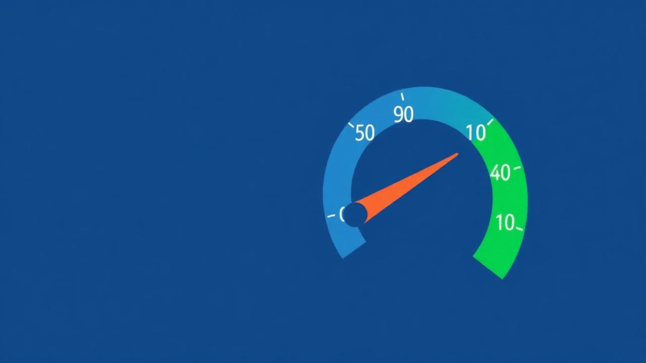 Website speedometer needle in the green zone alongside a Core Web Vitals dashboard showing LCP, CLS and INP scores passing for an Irish business website