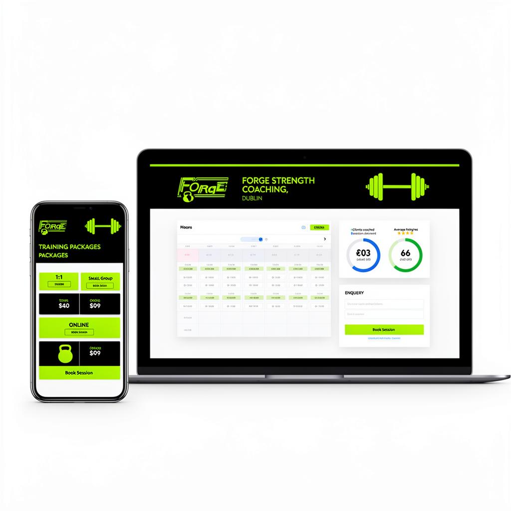 Irish personal trainer coaching a client through kettlebell exercises in a bright Dublin gym — example imagery used on Digital Bridge personal trainer websites.