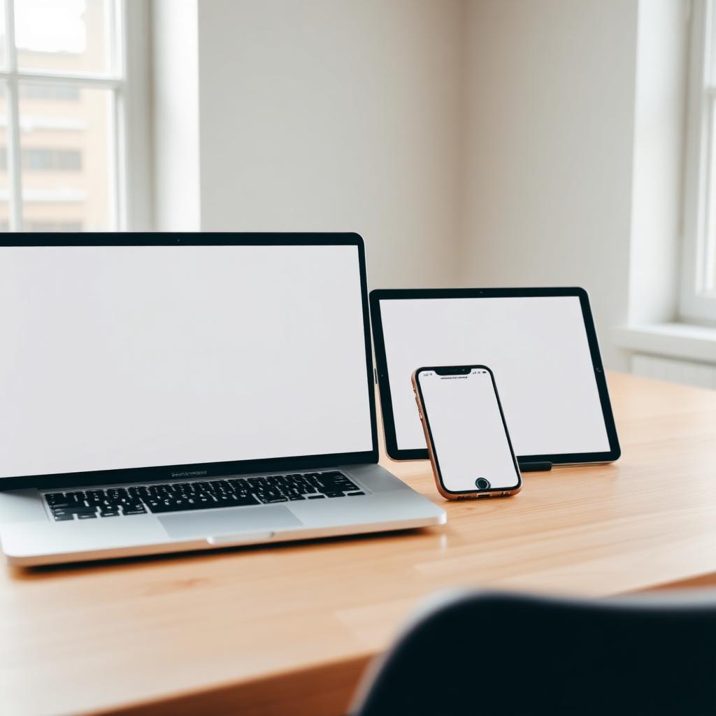 Responsive web design services displayed across MacBook, iPad and iPhone in a bright Dublin studio — one website adapting to every screen size