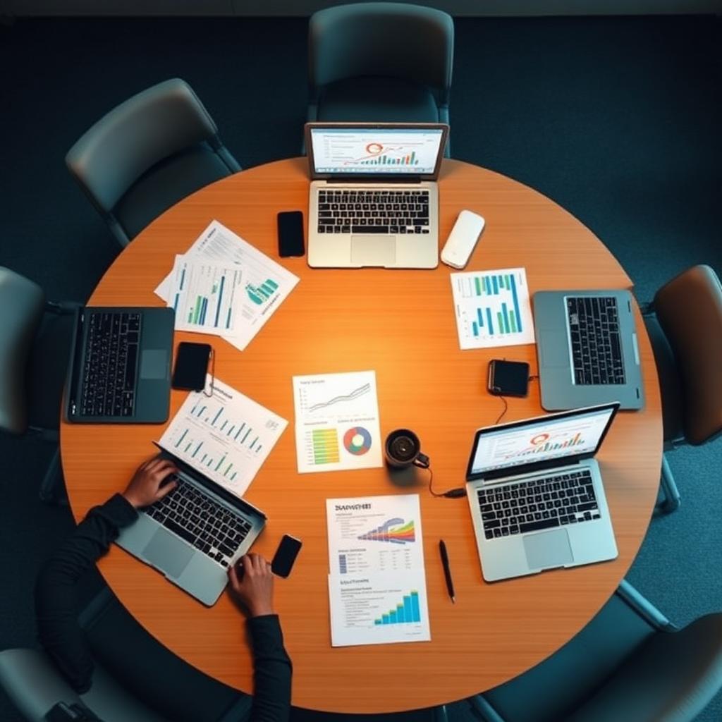 SEO agency workspace in Dublin with analytics dashboards showing keyword rankings and traffic growth