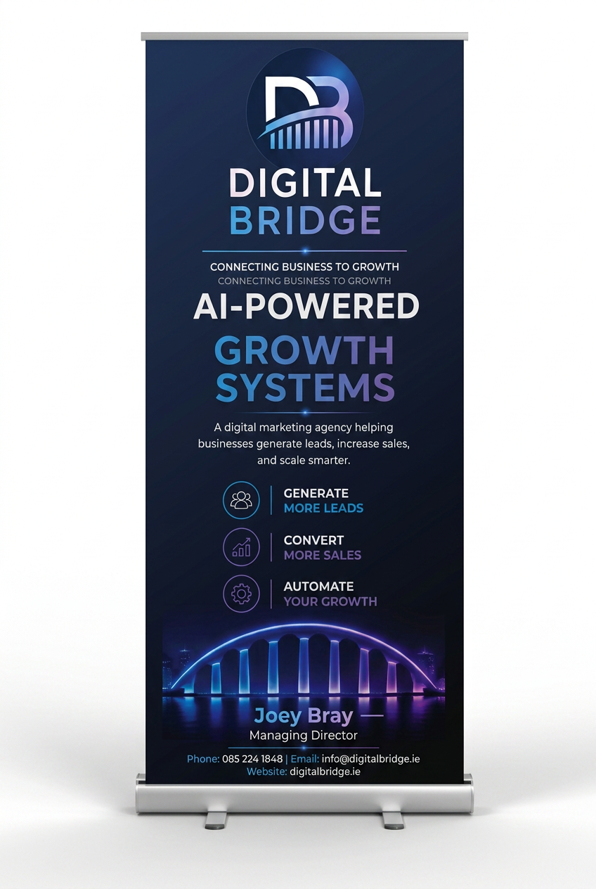 Printhouse.ie pull-up banner for Digital Bridge, printed on aluminium roll-up hardware