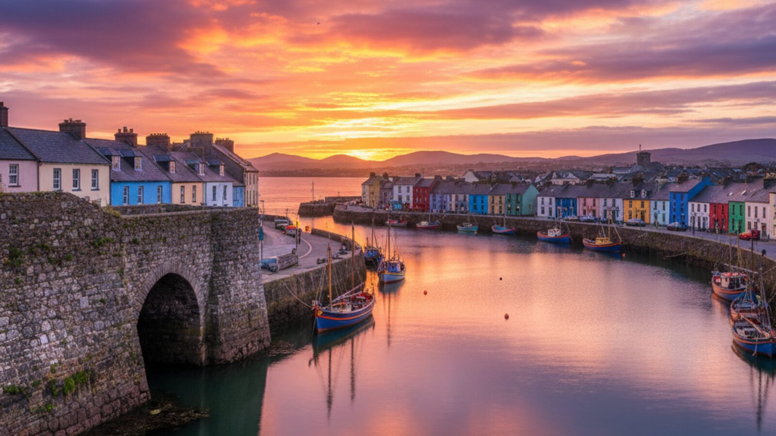 Galway City Spanish Arch and Claddagh harbour at sunset — digital marketing agency Galway · Digital Bridge digital marketing agency