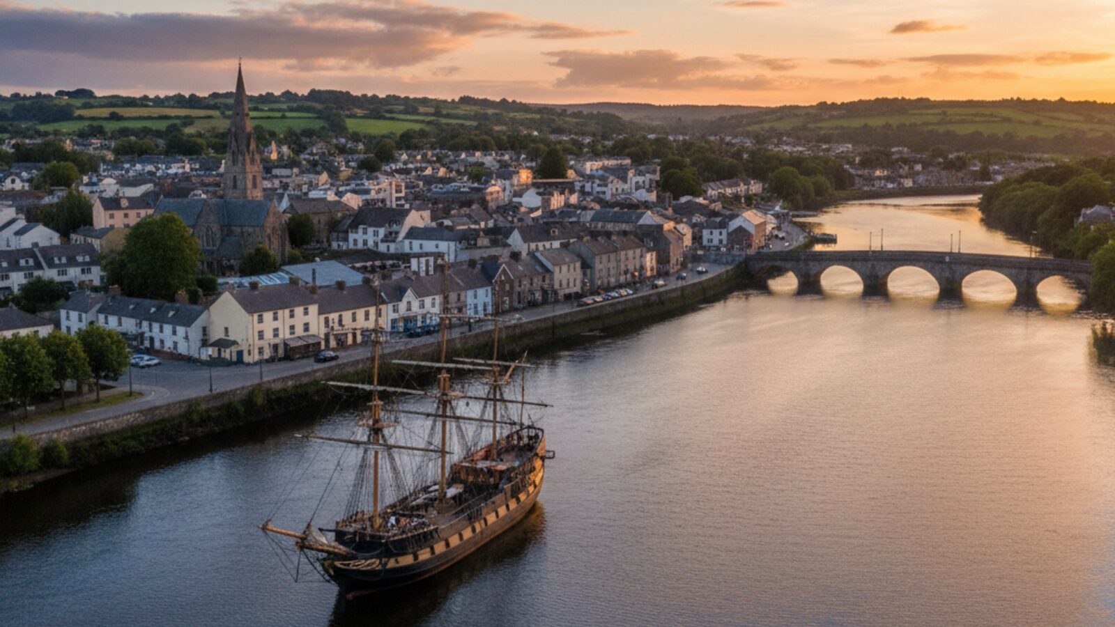 New Ross town and the Dunbrody Famine Ship on the River Barrow — Digital Bridge web design and SEO for local businesses