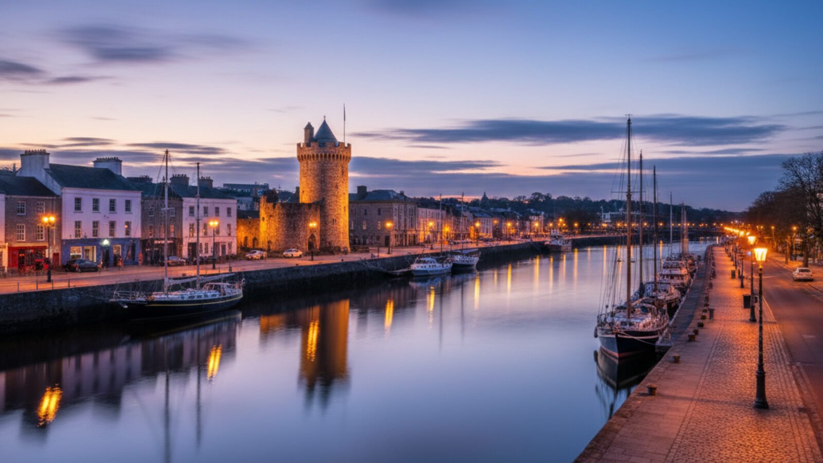 Waterford City quays with Reginald's Tower at twilight — web design Waterford · Digital Bridge digital marketing agency