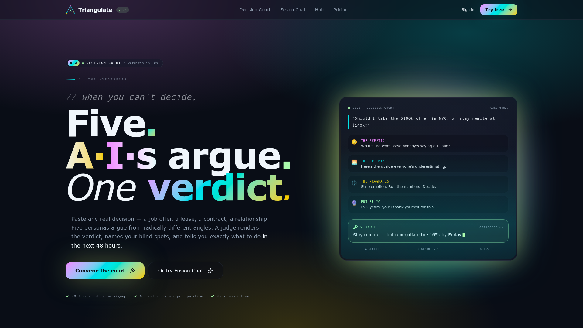 AI Triangulate homepage — multi-model AI decision platform built by Digital Bridge
