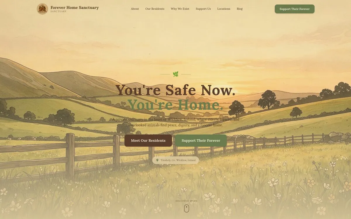 Forever Home Sanctuary homepage — Wicklow animal sanctuary charity website by Digital Bridge