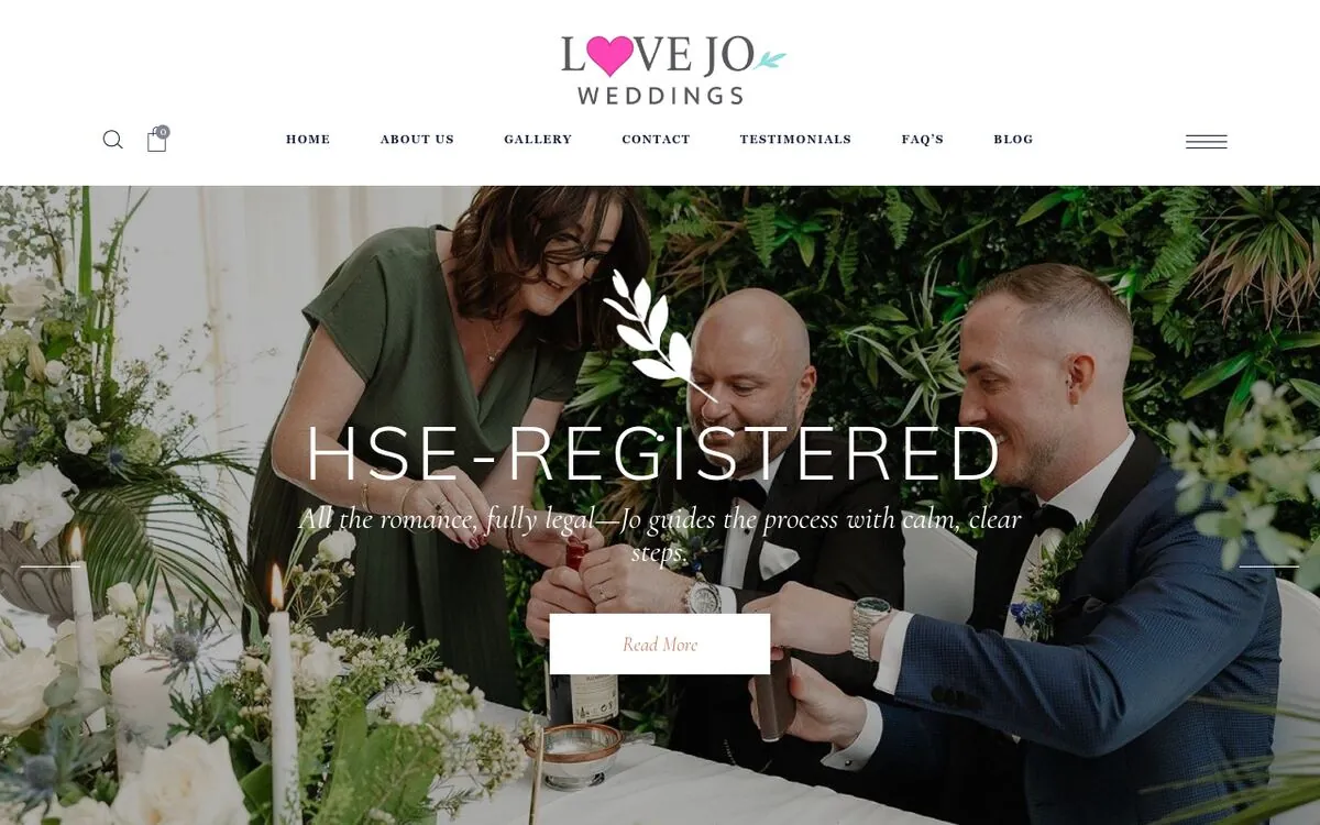 Love Jo Weddings homepage — Gorey wedding stylist website by Digital Bridge