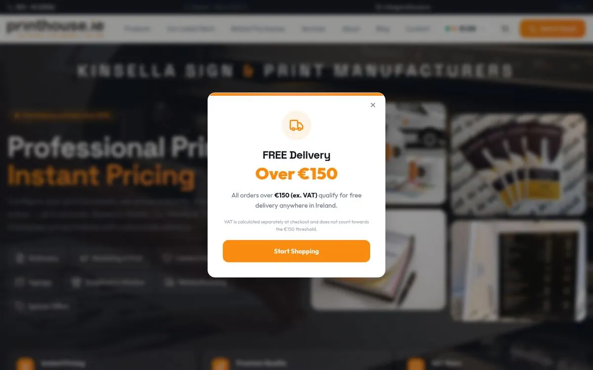 Printhouse.ie homepage — WooCommerce print & signage store optimised by Digital Bridge
